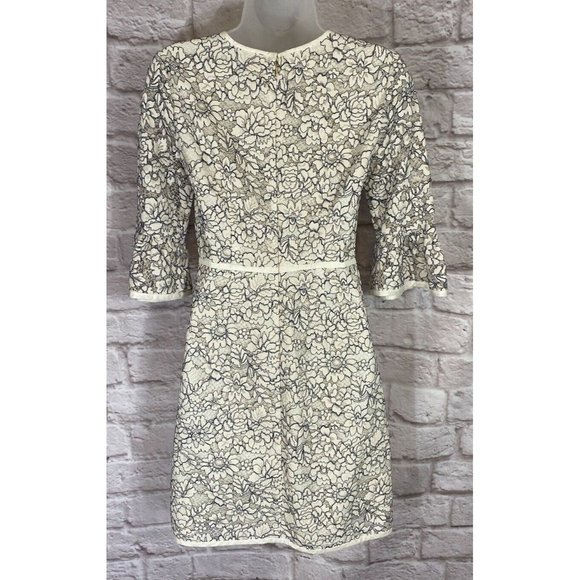 Draper James Lace Dress Womens 0 Ivory Blue Lined Embroidered Bell Sleeve 9528 - Picture 2 of 9